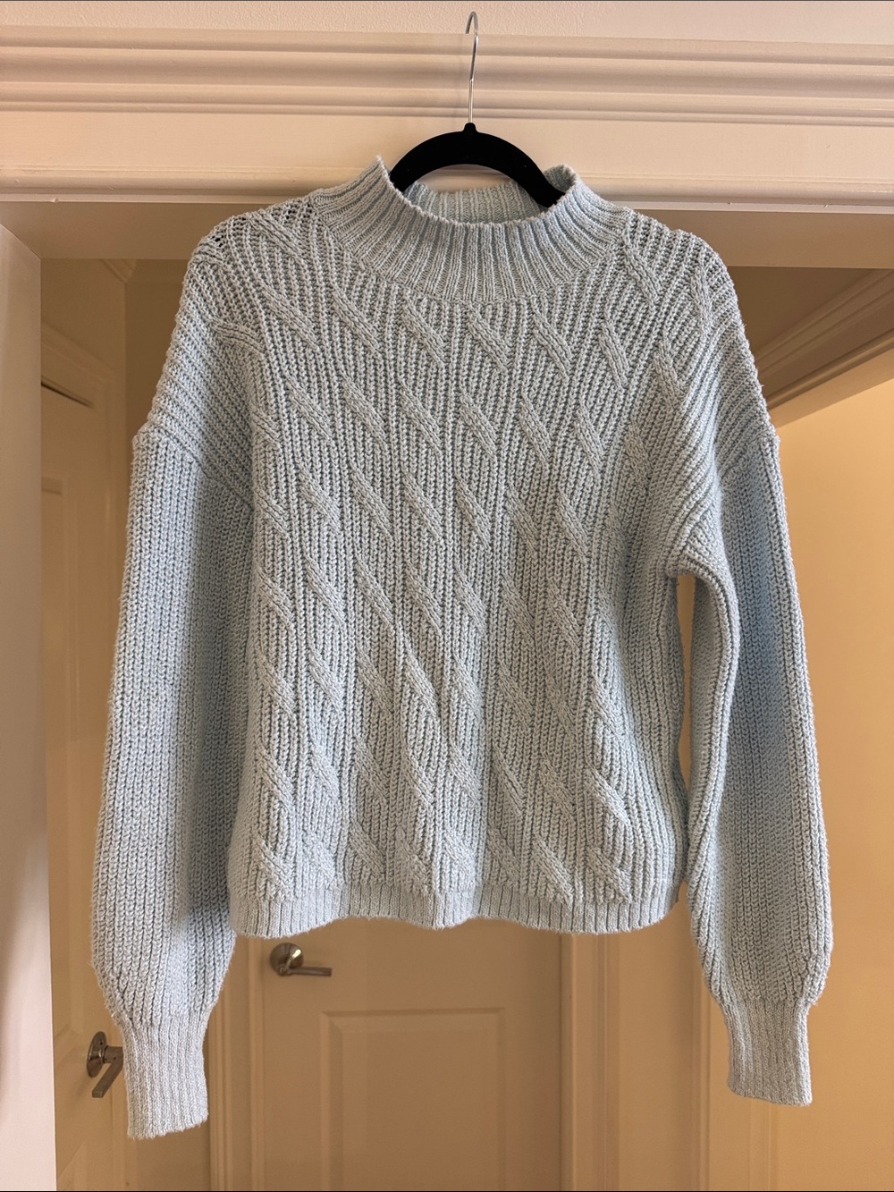 J. Crew Pale Blue Cable Mock Neck Sweater